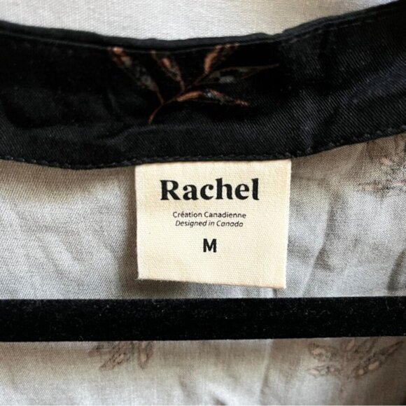 Rachel Mona Long Sleeve A Line Dress Black Leaf Print Tie Back Sz M - Picture 7 of 13